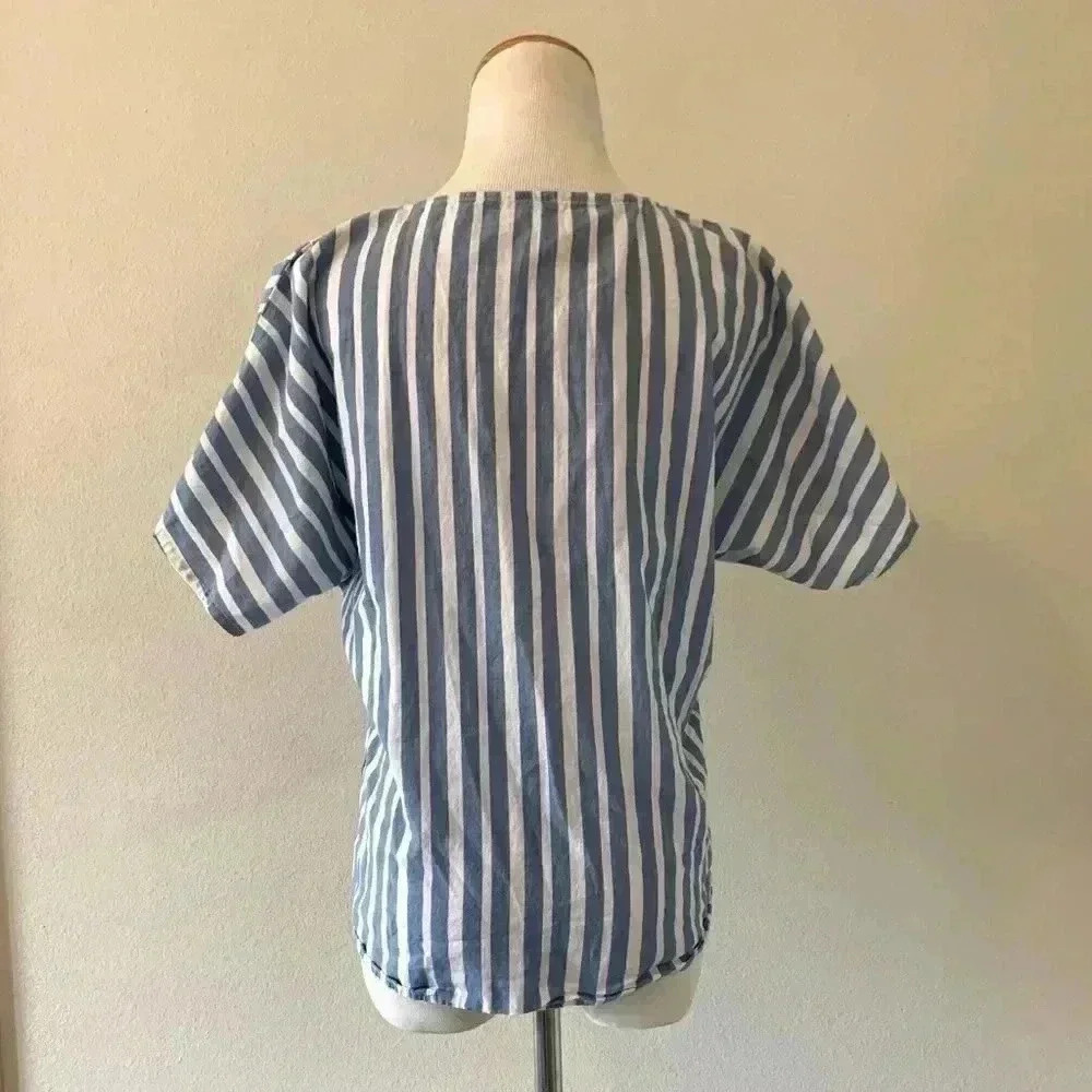 Charolette Russe blue and white striped button up tee with tie - Picture 3 of 4